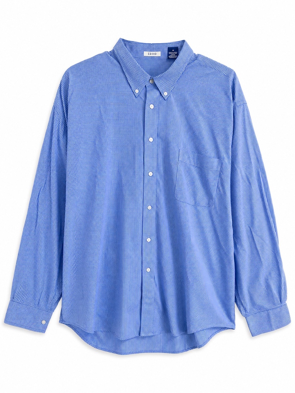 IZOD Vintage Oxford Shirt Blue Gingham Check Long Sleeve Size XL